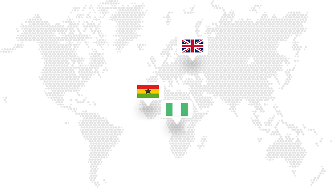 Podus coverage map showing Nigeria, Ghana, and the UK